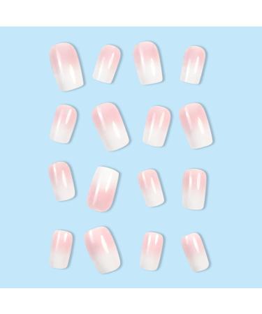 Buy Mouyouglow Short Square Pink Gradient White Press On Nails - Ombr Artificial Fingernails with Nail Glue | International Shipping - Buy Online on GoSupps.com