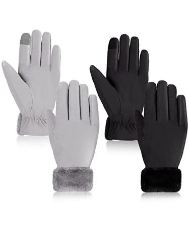 2 Pair Women's Waterproof Touchscreen Ski Gloves Winter Ski Snow Gloves Women's Snowboarding Gloves Windproof Snow Gloves black, gray