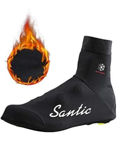 Santic Men's Cycling Shoe Covers - Windproof Thermal Overshoes for Road Bike - Black, Fleece Lined (Large) - Buy Online on GoSupps.com