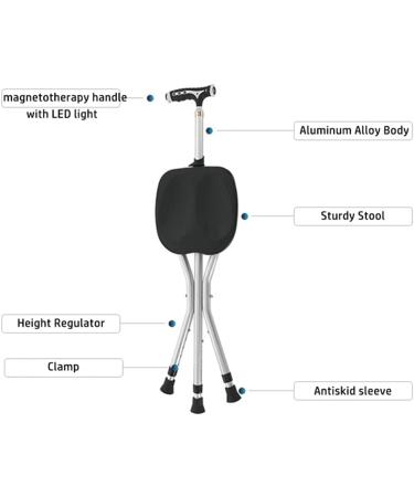 Portable Folding Cane Seat Aluminum Height Adjustable Combo Walking Stick Chair 3 Legs Cane Adjustable g Stick with LED Light Unisex for Elderly Senior Light Trave Surprise Gift - Buy Online on GoSupps.com