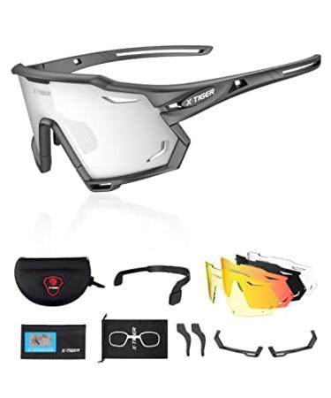 X-TIGER Polarized Cycling Glasses with 5 Interchangeable Lenses,MTB Biking Baseball Running Sports Sunglasses for Men Women #1 Black