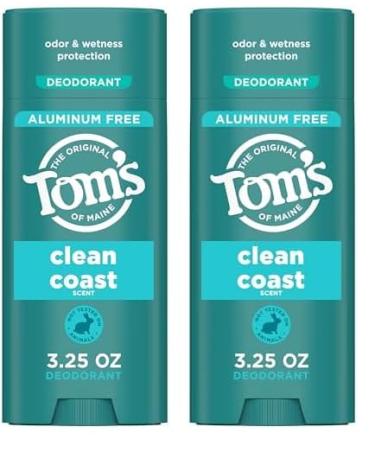 Tom s of Maine Clean Coast Natural Deodorant for Men and Women Aluminum Free 3.25 oz (Pack of 2) Clean 3.25 Ounce (Pack of 2)