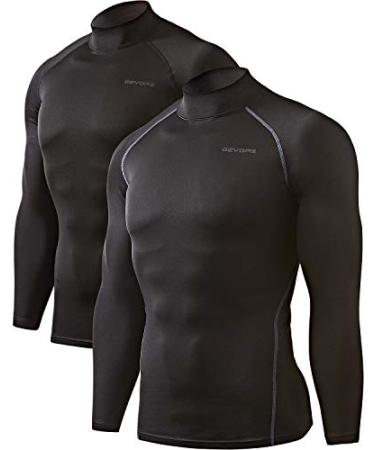 DEVOPS 2 Pack Men's Thermal Turtle Mock Neck Shirts Compression Long Sleeve Tops and Hoodies Large 1# (Basic_2 Pack) Black / Black