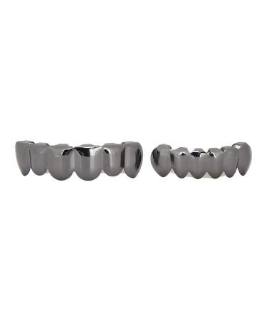 Syrisora False Teeth Shiny Teeth Hip Hop Prop Teeth Accessory Decoration for Halloween Party Gift (Glossy black suit (real gold plating))