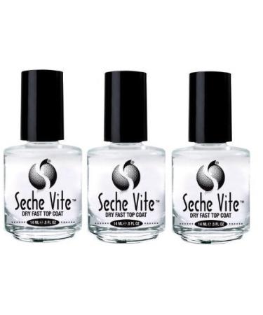 3 BOTTLES Seche Vite Dry Fast Top Coat .5 oz PROFESSIONAL Clear High Gloss 83005