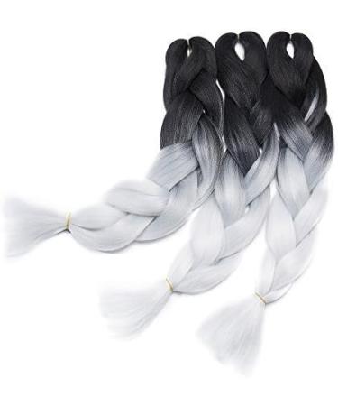 3 Pieces Braiding Hair Extension Ombre Synthetic Crochet Twists 24" Inches Hair Braids Heat-Resistant - Black to White(Weight:300g) - Buy Online on GoSupps.com
