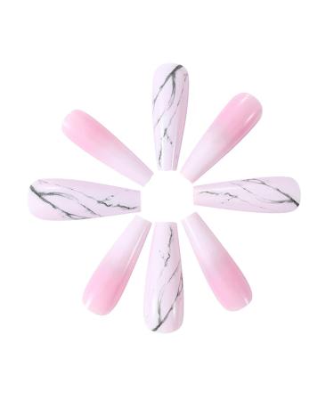 Brishow Long Pink French Press-On Nails - 24PCS Marble Gradient Ballerina Acrylic Fake Nails for Women & Girls | International Shipping - Buy Online on GoSupps.com