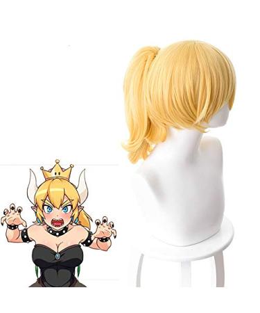 WIG for Super Mario Bowsette | Princess King Boo Ponytail - Blonde Curly Heat Resistant Synthetic Hair Cosplay + Free Wig Cap - Buy Online on GoSupps.com
