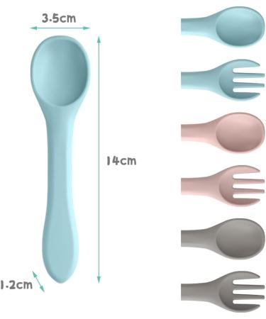 Vicloon Baby Fork and Spoon Set - 6 Pcs Silicone Self-Feeding Weaning Spoons Forks for Kids, Toddlers, Children, and Infants - Blue/Pink/Gray - Buy Online on GoSupps.com