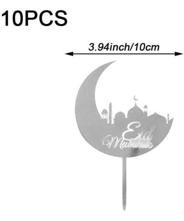 Eid Mubarak Cupcake Toppers 10pcs Eid Acrylic Cupcake Topper Ramadan Cake Decorations Kareem Party Supplies for Muffin Cake Silver - Buy Online on GoSupps.com