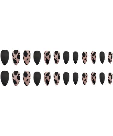 24Pcs/Set Press On Nails Autumn and winter hot nail art pieces with white leopard pattern black frosted flower color hand-painted European and American long Fake Nails Nails Art for Women and Girls - Buy Online on GoSupps.com