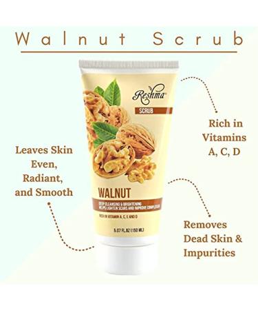 Reshma Beauty Walnut Scrub | Dual Action Cleanser Face & Body Scrub | Gentle for All Skin Types and Dull Skin| Deep Cleansing and Moisturizing| Enhances Natural Glow| Cruelty Free (Pack of 6) Walnut 30.42 Fl Oz (Pack of 1) - Buy Online on GoSupps.com