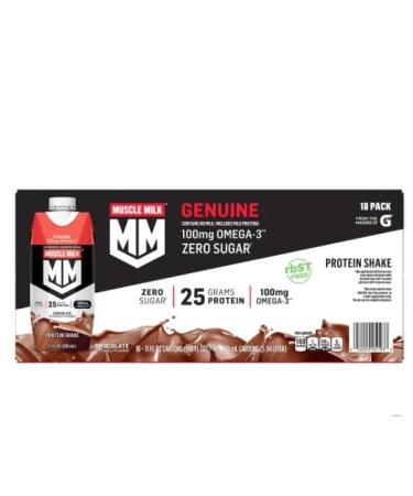 Muscle Milk Protein Shake - Chocolate Flavor - 18 Pack (11 oz each) - Zero Sugar No Milk 100 mg Omega-3 (DHA & ALA) Bonus Massage Roller Stick ( Color May Very ) - Buy Online on GoSupps.com