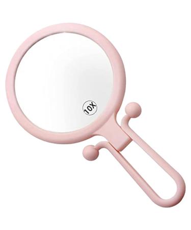 Bzwyonst 10X Handheld Magnifier Double Sided Folding Makeup Mirror Portable Handheld Mirror with Adjustable Handle(Pink)