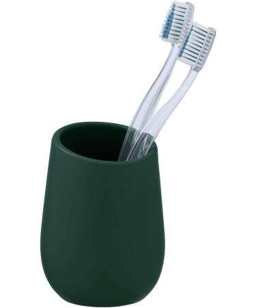 Wenko Badi Toothbrush Cup High-Quality Dark Green Ceramic Dental Holder for Bathroom & Guest Toilet | 8x11 cm - Buy Online on GoSupps.com