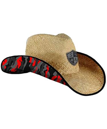 S A Company Cowboy Straw Hat - American Flag Cowboy Under Brim Sun Hat for Men and Women - UPF 50+ Sun Hat Fire B/O Military Camo