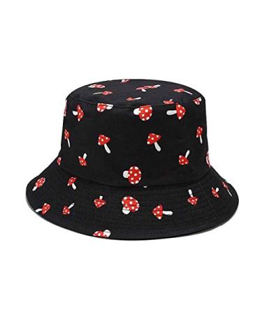 Xingzou Unisex Print Double Side Wear Reversible Bucket Hat Mushroom (Black Red White)