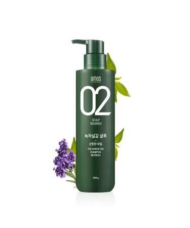 AMOS PROFESSIONAL The Green Tea Shampoo Refresh [For Oily Scalp] 17.6oz (500g) | Anti-Thinning and Anti- Hair Loss Shampoo for Hair Growth and Cleanse Excess Sebum | Korean Hair Salon Brand Refresh - For Oily Scalp