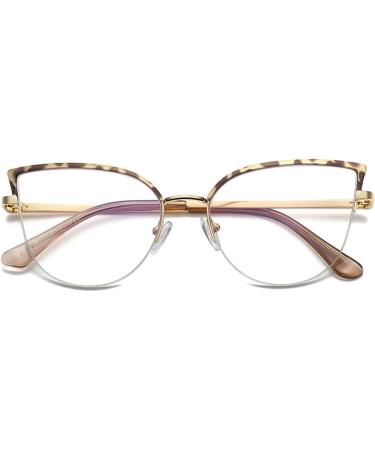 Buy Kachawoo Anti-Blue Light Glasses - Stylish Half Marginal Cat Eye Design for Men & Women - Metal Frame Prescription Glasses in Gold Leopard Frame - Buy Online on GoSupps.com