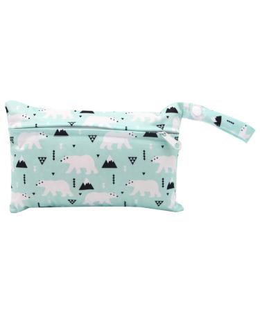 Qiantull Mini diaper bag with colorful animal pattern Waterproof Wetbag diaper bag 22 * 15cm small wet bag diaper pocket wet dry cloth organizer bags for babies swimming beach ice bear
