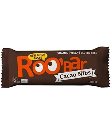 Roobar Cacao Nibs Raw Bar - Dairy & Gluten Free. 100% Organic Vegan with Superfoods for Optimum Nutrition. No Added Refined Sugar - 20 x 30g Raw Bars - Buy Online on GoSupps.com