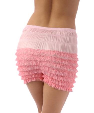 Malco Modes Women Pettipants, Sexy Ruffle Panties, Lacey Dance Shorts Medium Light Pink N20