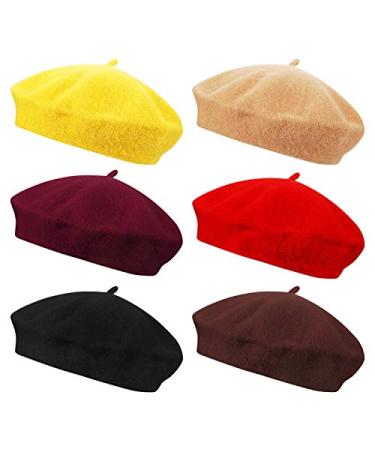 Anteer 6 Pieces Wool Beret Hat French Style Beanie Hats Fashion Ladies Beret Caps for Women Girls Lady 6-color Set