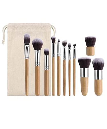 VVStudio 11 Pcs Bamboo Makeup Brush Set - Foundation Powder Blending & Concealer Brushes & Organizer Pouch | International Shipping - Buy Online on GoSupps.com