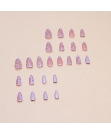 24 Pcs Purple Press on Nails - Short Almond SHANRUN Spring Nail Art Tips | Full Cover Summer Acrylic French False Nails with Cat's Eye Design - Stick on Nails for Women - Buy Online on GoSupps.com