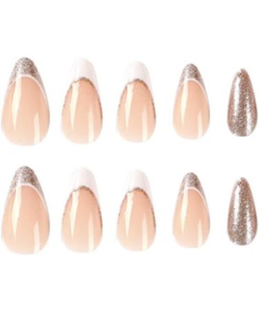 Justotry 24 Pcs Gold Glitter Almond Short False Nails - French Press on Nails | Trendy Nude Fake Nails with Glue | Stiletto Medium Stick on Nails for Women - Buy Online on GoSupps.com