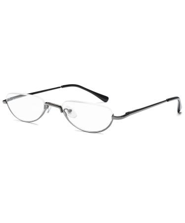Koosufa Metal Halfbrille Reading glasses women Men's feather hinge Half round metal frame reading glasses Reading help Aid visual aid with strength 1.0 2.0 2.5 3.5 4.0 1x gray 2.5 x