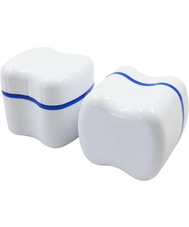 Buy Dental Third Teeth Storage Box - 2 Piece Prosthesis Cup with Filter Basket | Durable Orthodontic Dentures Organizer (White/Blue) - International Shipping Available - Buy Online on GoSupps.com