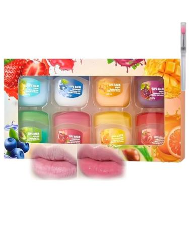 Fruit-Flavored Lip Glosses Set 8pcs Fruit Flavored Lip Care Set Lip Balm Lip Moisturizing Sets 8 Kinds Of Fruits Flavor LipMask 4-in-1 Mini Lips Balms for Moisturizing & Repairing (1Set)