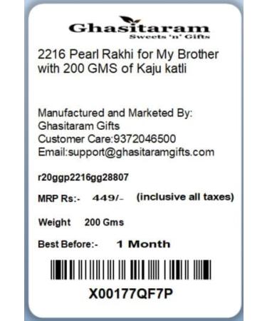 Ghasitaram Gifts Rakhi for Brother Rakhis Online 2216 Pearl Rakhi for My Brother with 200 GMS of Kaju katli Rakhi with 200 gms of Kaju katli - Buy Online on GoSupps.com