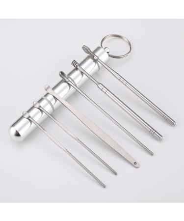 6pcs/set of portable stainless steel multi-function ear wax removal tool health care ear pick earwax removal tool ear care - (Color: ES2-Silver TK-6pcs)