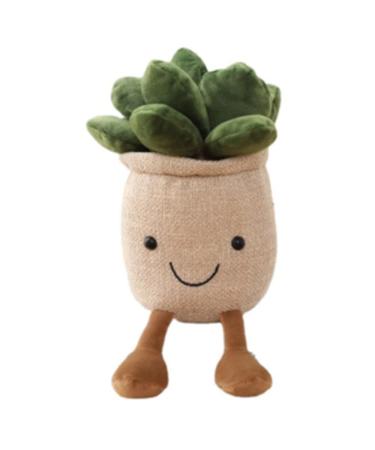 OUKEYI 9.8 inch Succulents Plush Toy Flower Pot Stuffed Plushie Pillow Decoration Cute Soft Plants Throw Pillow for Christmas Birthday Gifts (Khaki)