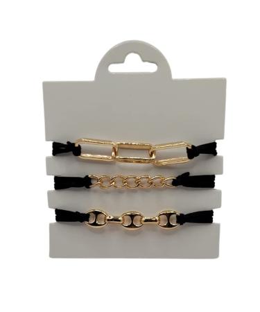 3 PCS Elegant Black Gold Bracelet Hair Ties for Women and Girls - No Crease Elastic Bands - Buy Online on GoSupps.com
