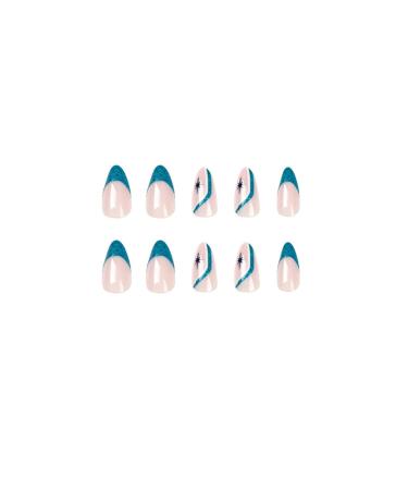Justotry 24 Pcs Stiletto Press-On Nails - Glitter Blue French Almond Acrylic Fake Nails for Women - Buy Online on GoSupps.com