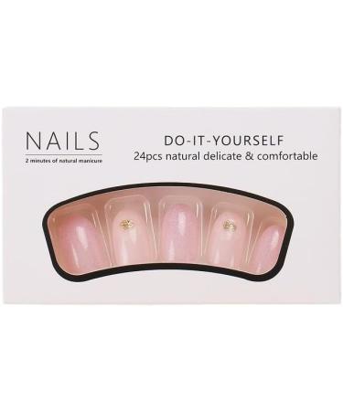 24Pcs/Set Press On Nails Naked Wearing Nail Powder Moisturizing Lotus Medium Long Oval False Nails Fake Nails Full Cover Nails Tips Artificial Finger Manicure Press on nails for Women and Girls - Buy Online on GoSupps.com