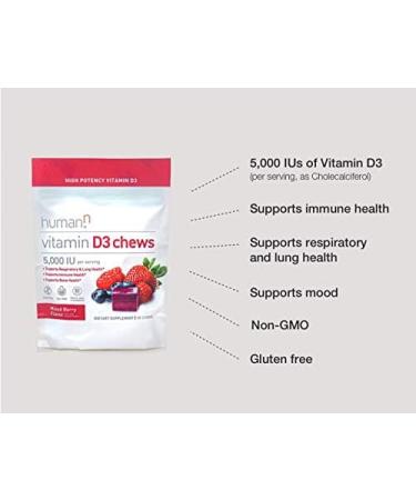 humanN Vitamin D3 Chews 5000iu - Mood, Immune & Bone Support | Mixed Berry Flavor, 30-Count - Buy Online on GoSupps.com