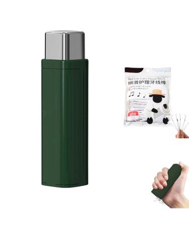Portable dental floss donor lipstick form dental floss stick organizer refilled automatic pop-up tooth-floss organizer with 100 dental floss for tooth cleaning (green)