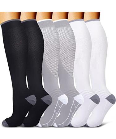 BLUEENJOY Copper Compression Socks for Women & Men (6 pairs) - Best Support for Nurses, Running, Hiking, Recovery 15 Black/Gray/Gray/Black/White/White Large-X-Large