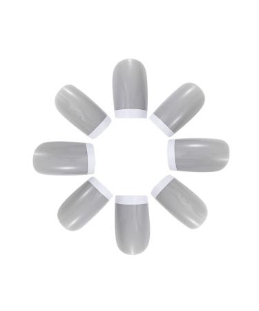Vatocu Square Glossy Medium French Fake Nails - Grey Ballerina Press On Artificial Nails for Stunning Manicures - Buy Online on GoSupps.com