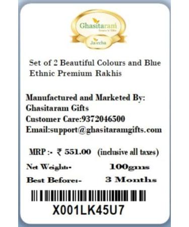 Ghasitaram Gifts Rakhi for Brother Rakhis Online - Set of 2 Beautiful Colours and Blue Ethnic Premium Rakhis - Buy Online on GoSupps.com