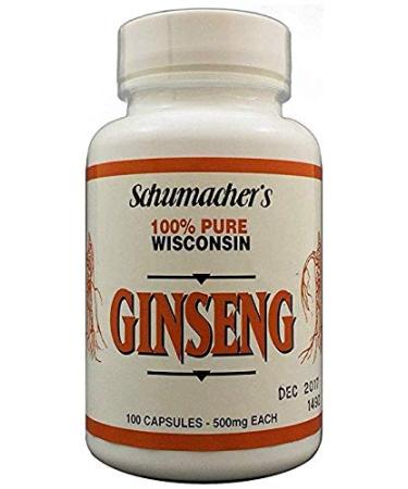 American Ginseng Capsules 100% Pure Wisconsin Ginseng 500mg 100 Capsules - Best Ginseng Supplement Pure Potent Wisconsin Ginseng Roots by Schumacher Ginseng