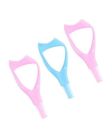 3PCS 3 in 1 Plastic Makeup Upper Lower Eye Lash Mascara Shield Guard Applicator Eyelashes Curlers Cosmetic Mascara Eyelash Comb Applicator Helper Guide Card Tool (Pink+Blue)