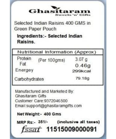 Jaiccha Ghasitaram Rakhi Gifts for Brothers Rakhi Dryfruits - Selected Indian Raisins 400 GMS in Green Paper Pouch with Rudraksh Rakhi - Buy Online on GoSupps.com