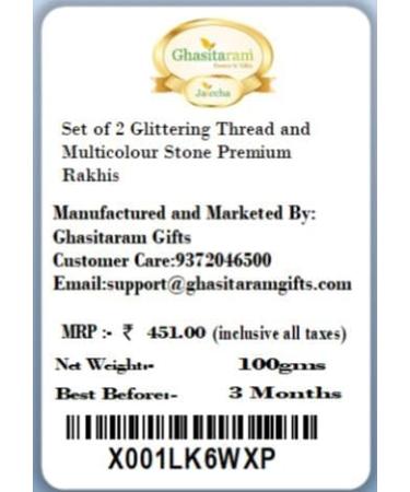 Ghasitaram Gifts Rakhi for Brother Rakhis Online - Set of 2 Glittering Thread and Multicolour Stone Premium Rakhis - Buy Online on GoSupps.com