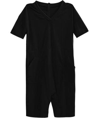 Malaidog Women's Casual Printed Plus Size Jumpsuit - V Neck Short Sleeve Wide Leg Romper with Pockets | Black XL - Buy Online on GoSupps.com