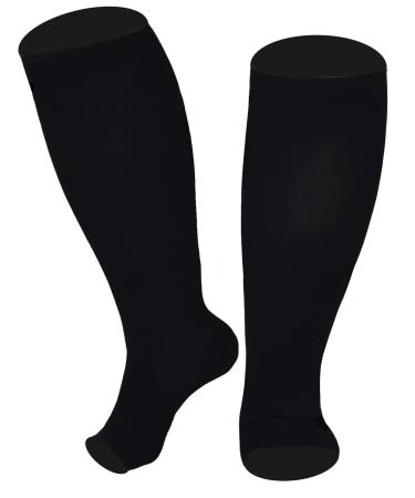 FEOYA compression stockings Medical Waden compression stockings Open lace calves stockings thrombosis socks women men socks plantar fasciitis heel spur bandage foot bandage-m-7xl black 2 l